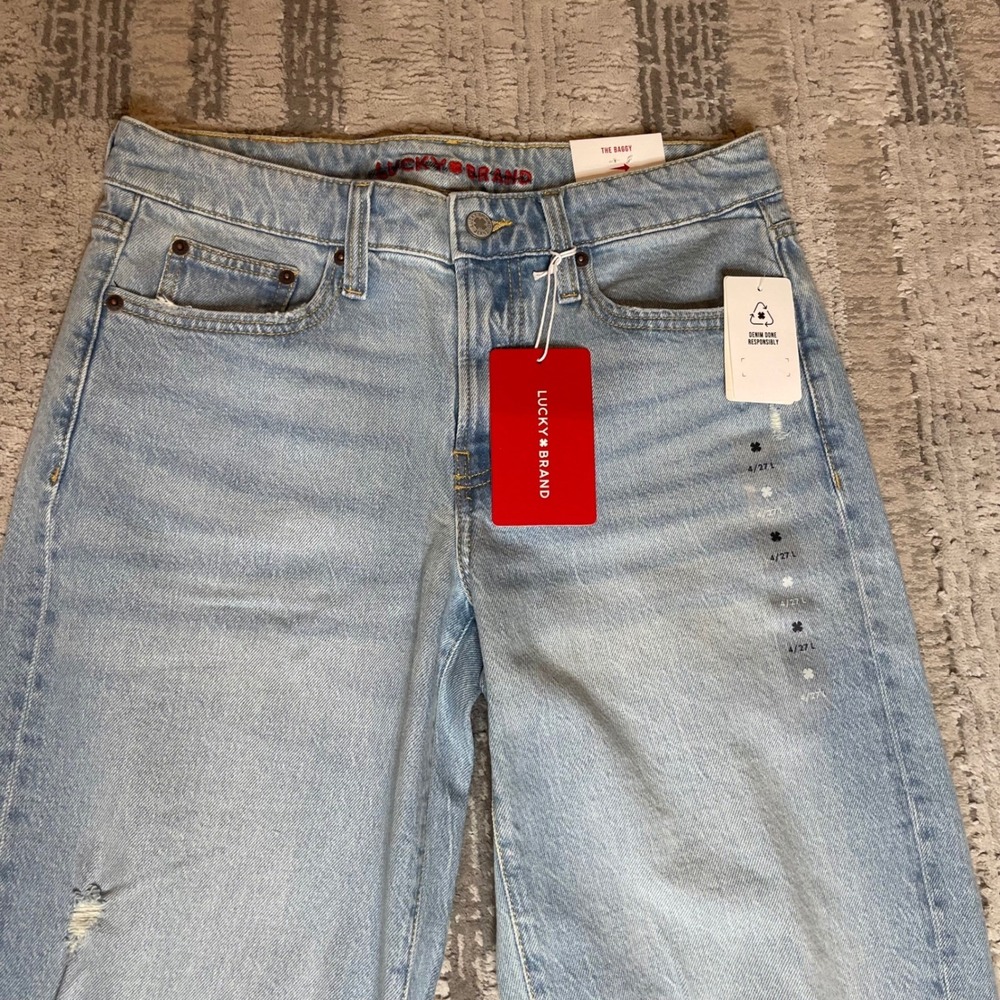 NEW Lucky Brand The Baggy Distressed Wide Leg Comfort Stretch Jeans Womens 4/27L - Picture 4 of 13